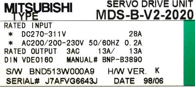 Stato usato MDS-B-SVJ2-03 industriale di MITSUBISHI di serie di MDS degli azionamenti di DC270-311V 28A servo 0
