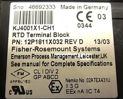 KJ4001X1-CH1 200MA 5VDC,DeltaV RTD Terminal Block,5 to 95% Non-Condensing IP 20 Rating .new original.