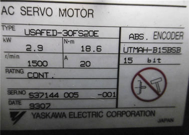 Yaskawa AC Servo Motor USAFED-09CS10E & UTMAH-B15ASB 0.85kW 6.2A 1500RPM 5.39Nm