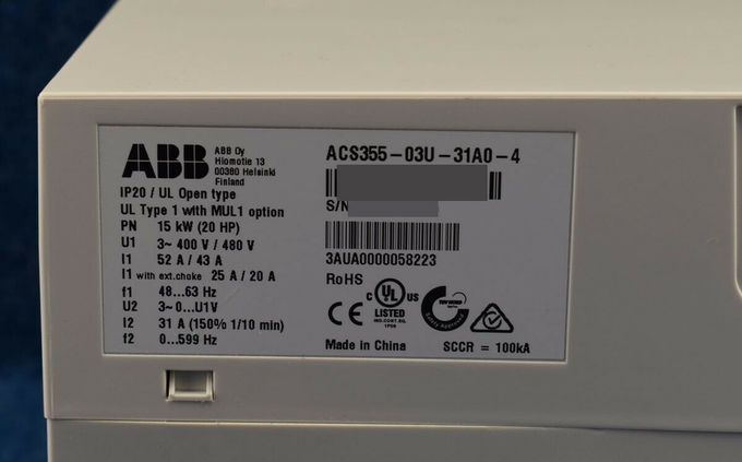 CHILOWATT 20 HP 31 A DELL'AZIONAMENTO 15 DEL MACCHINARIO ACS355-03U-31A0-4 380-480 VCA 0